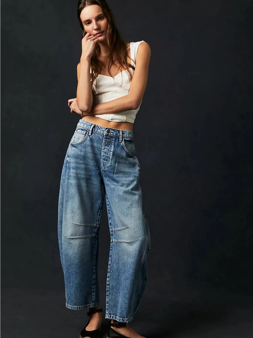 We The Free Good Luck mid rise Barrel Jeans in Ultra Light Beam